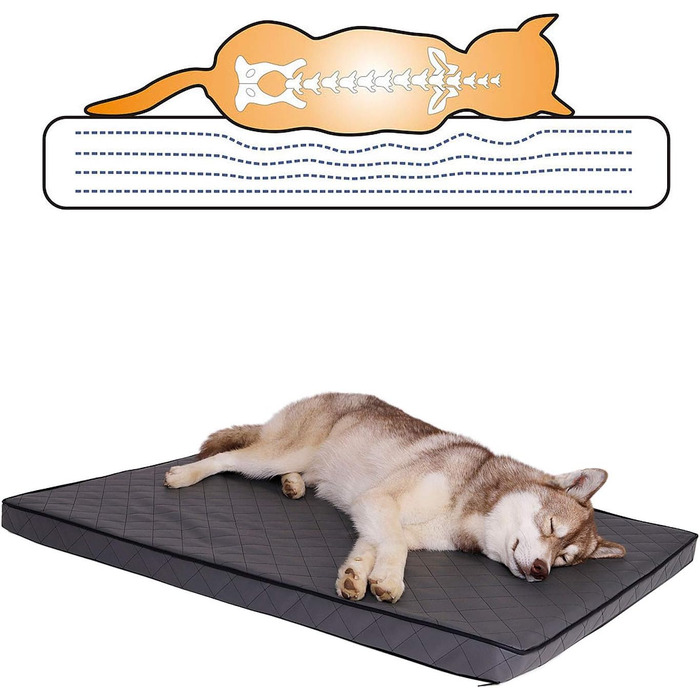 Ортопедичний килимок для собак Lionto з Memory Foam, 80x55 см, сірий. Знімний чохол, антиковзаюча підкладка.