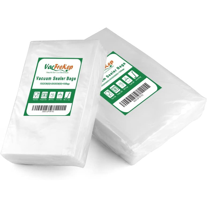 VacFreKep 100 Bags 15x25cm (50) and 20x30cm (50) Vacuum Bags for Food, BPA-Free Vacuum Sealer Bags for Vacuum Sealers and Foil Sealers Suitable