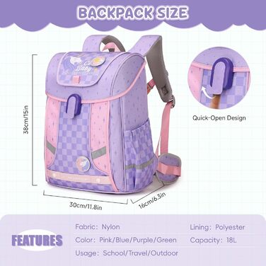 Дитячий рюкзак для школи 1-4 клас, ергономічний, з нагрудним ременем, для хлопчиків, 6-10 років, з відбиваючими елементами (фіолетовий)