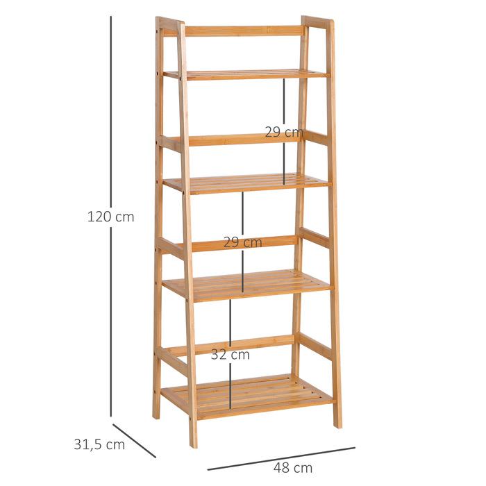 HOMCOM Bookshelf Standing Shelf with 4 Levels Storage Shelf made of Bamboo Office Shelf for Living Room, Bedroom, Office, Natural | Aosom