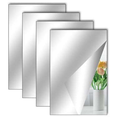 Клейкі дзеркальні наклейки на плитку, 4 шт. - акрилові дзеркала для школи, дому, ванної кімнати (30 x 20 см, прямий кут)