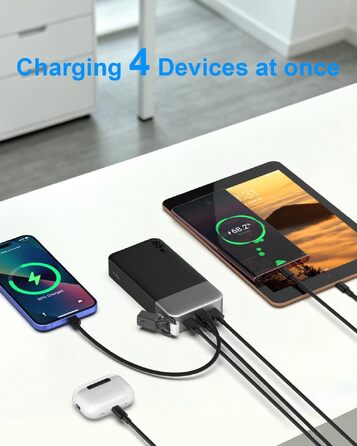 Повербанк NOBIS 20000 mAh 65W з вбудованим кабелем, швидка зарядка, 2x USB-C та 2x USB-A, для ноутбуків, планшетів та смартфонів, чорний