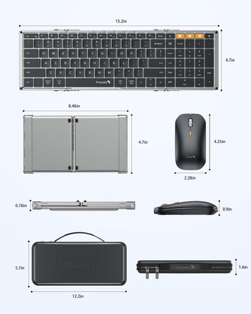 Бездротова клавіатура та миша ProtoArc XKM01: складана, Bluetooth, 2.4G, QWERTZ, для iPad, Tablet, iPhone, Laptop (Space Grey)