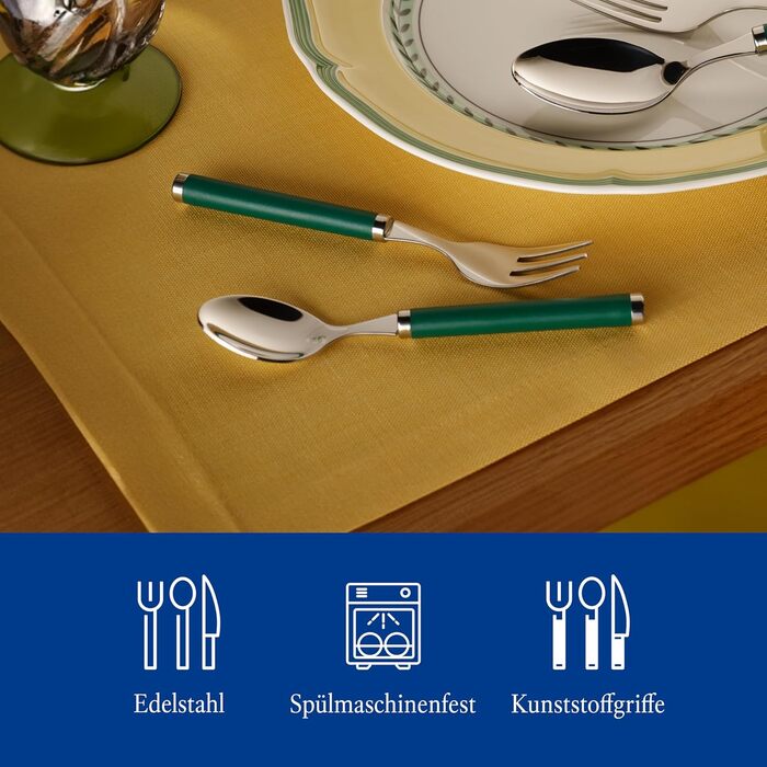 Villeroy & Boch – Play! Green Garden Tableware Set, 30 pieces, 6 people, green, dishwasher-safe, cutlery with colorful handles, cutlery with plastic handles, cutlery set, tableware set, stainless steel, plastic