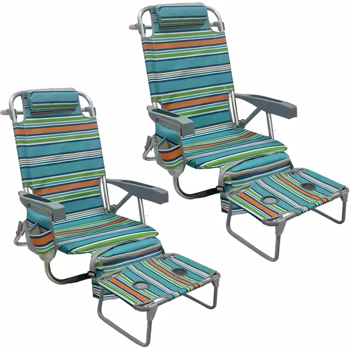 WKFAMOUT Folding Beach Chair with Folding Table, 5 Position Backpack Chair for the Beach, High-Back Camping Chair with Cooler Bag, Adjustable Backrest and Carrier, White 1 Piece (Orange, 2 Pieces)