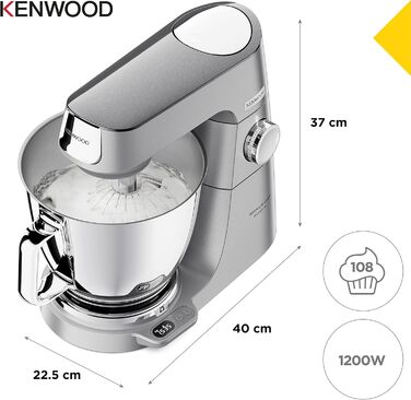 Кухонний комбайн Kenwood Titanium Chef Baker XL KVL85.424SI з вагою, 2 чашами, 1200 Вт, 4 насадки для випічки, скляний блендер, подрібнювач, сріблястий
