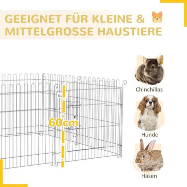 Клітка-загон для цуценят PawHut 8-секційний, срібна, 63 x 60 см