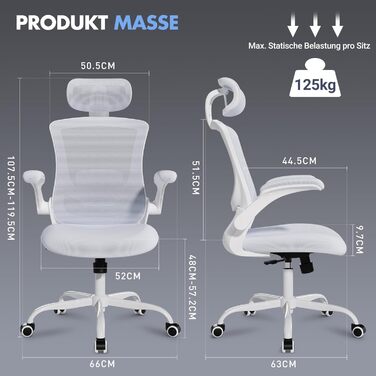 Офісне крісло Colamy: ергономічне, з регульованою підголівником та поперековою підтримкою, біле