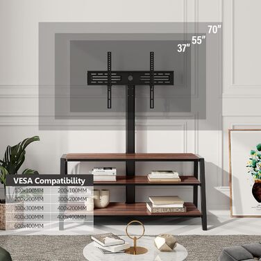 FITUEYES TV Stand with Mount - Adjustable Height TV Console for 37-70 inch TVs (up to 35kg) - Brown Wood