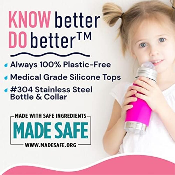Pura Sport vacuum-insulated 650 ml stainless steel water bottle with silicone sport flip-top lid and sleeve, (plastic-free, non-toxic certified, BPA-free) (Pink)