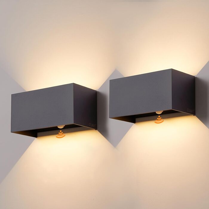 CELAVY LED вуличне освітлення з датчиком руху, настінна лампа, IP65, для балкона та тераси (2 шт., антрацит)