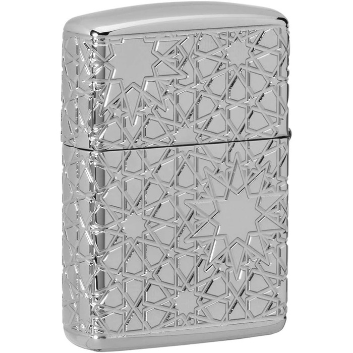 Zippo lighter with Arabic star pattern, high-gloss chrome finish, 49076, High-gloss chrome star, One Size