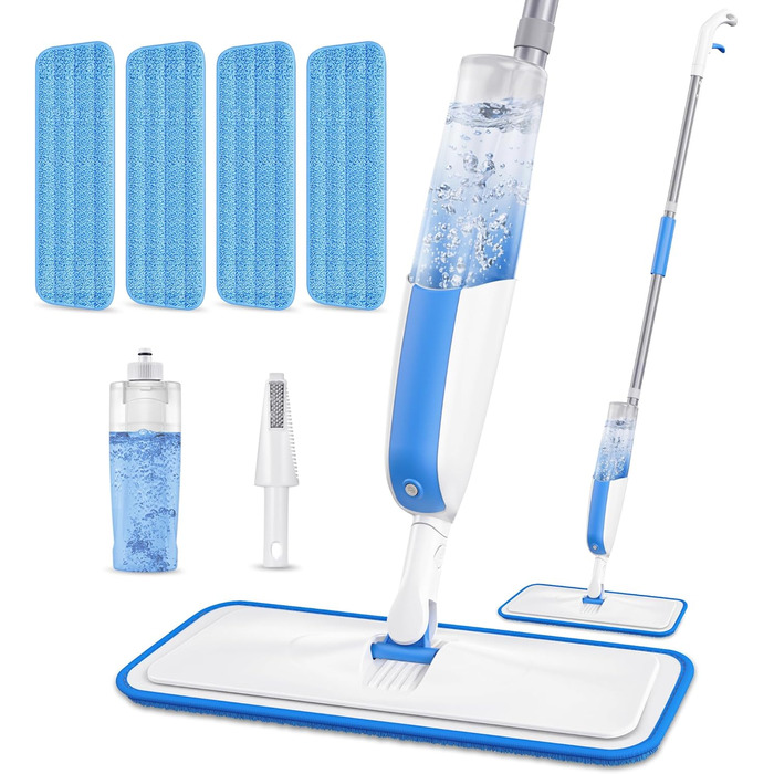 Швабра з розпилювачем MANGOTIME: швабра з розпилювачем, моп, швабра для підлоги з баком для води та 3 насадки для миття більшості поверхонь (біла)