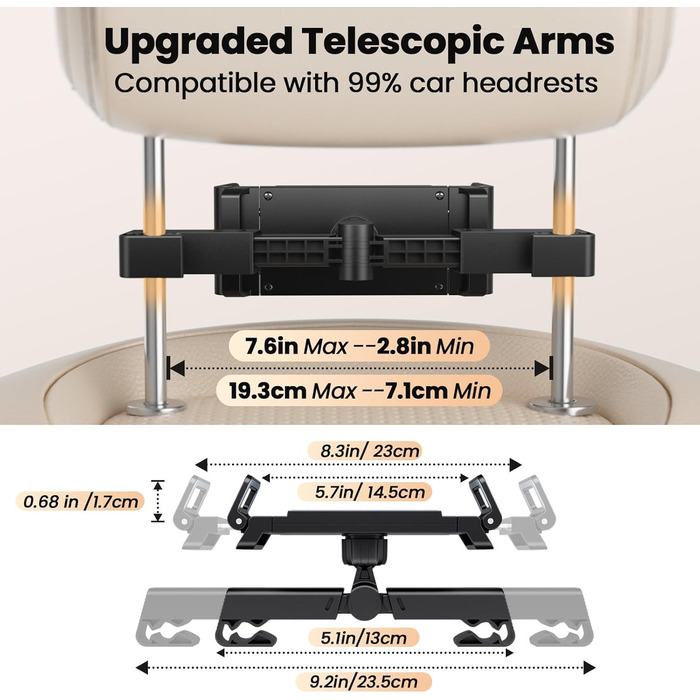 Утримувач для планшету NEUTYPECHIC в авто: 360° обертання, регульований, сумісний з iPad, iPhone, Samsung Galaxy Tab, Kindle Fire HD, Switch та іншими пристроями 4-12.9 дюймів