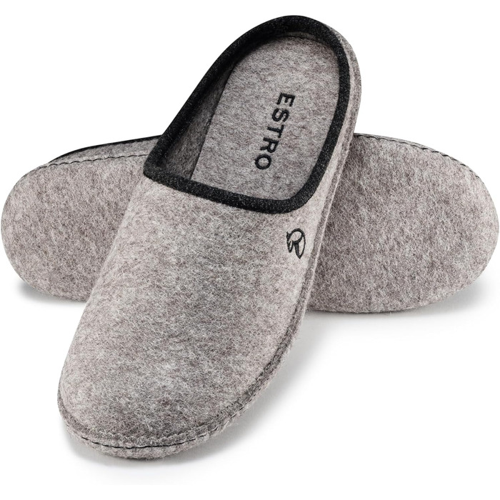 Чоловічі фетрові тапочки ESTRO - теплі зимові халапи для дому, широка модель, сірий колір, розмір 45 EU