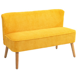 HOMCOM 2-Seater Sofa Upholstered Sofa Double Sofa Two-Seater Sofa Cord-like Polyester Foam for Living Room, Bedroom 117 x 56.5 x 77 cm Yellow | Aosom