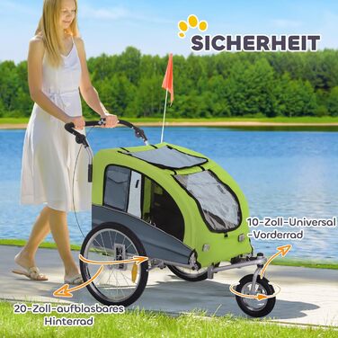 PawHut 2-в-1 Причіп для собак, велосипедний причіп для собак, візок для собак з відбивачами, прапорцем, причіп для собак PawHut, Oxford-тканина (Зелений)