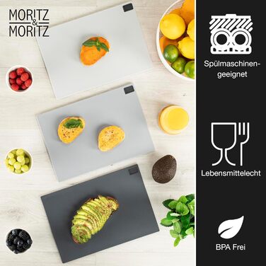 Moritz & Moritz 3x Cutting Board Set - 32 x 22 cm - In a Practical Stand – Large Kitchen Board – Dishwasher-Safe and Hygienic