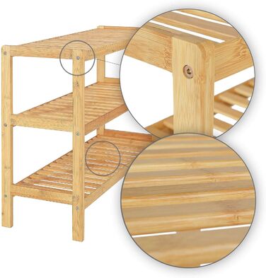 dibea Shoe Rack with 3 Shelves, Shoe Cabinet, Bamboo Shelf, Standing Shelf, Kitchen Shelf, Living Room Shelf, 70x26x55 cm, natural color, Natural