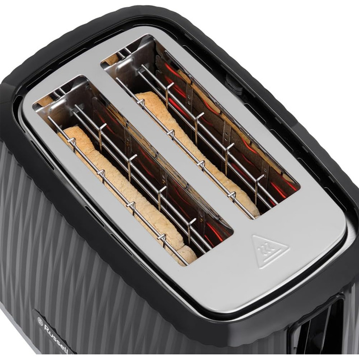 Тостер Russell Hobbs Eden: 2 відділення, 6 рівнів підсмажування, підйом, розморожування, підігрів, крихтозбірник, насадка для бургерів, чорний (27374-56)