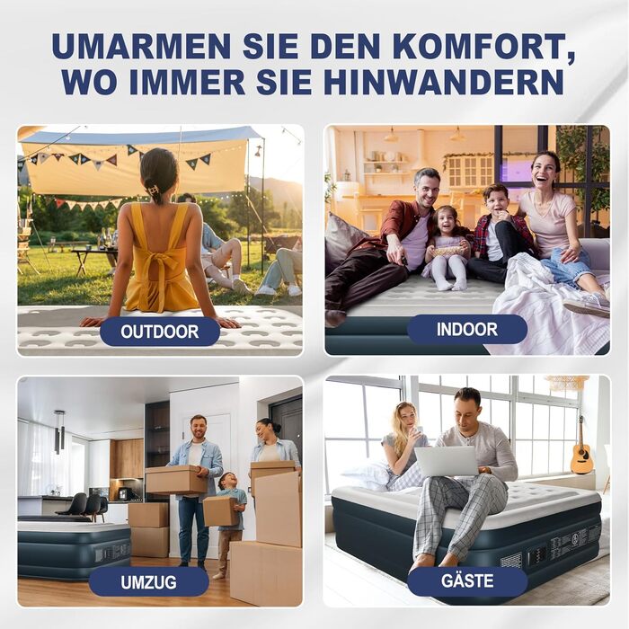 Надувний матрац LEADZM для двох осіб з електронасосом, 203x152x46 см, сірий. Самороздувний, флок + PVC, до 295 кг