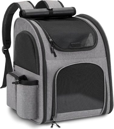 Рюкзак для тварин до 10 кг з сіткою, дихаючий та легкий, з внутрішнім шнуром безпеки та килимком (сірий)