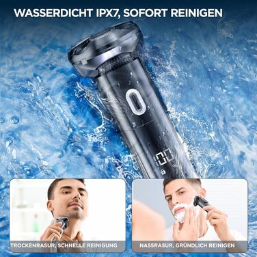 Електричний гоління для чоловіків 3D, бездротовий, з магнітними головками, IPX7, для сухого та вологого гоління, сірий