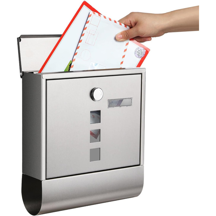 Поштова скринька SONGMICS з замком, оглядовим вікном та відділенням для газет, сіра (GMB20AG) - 10x30.8x33.8 см