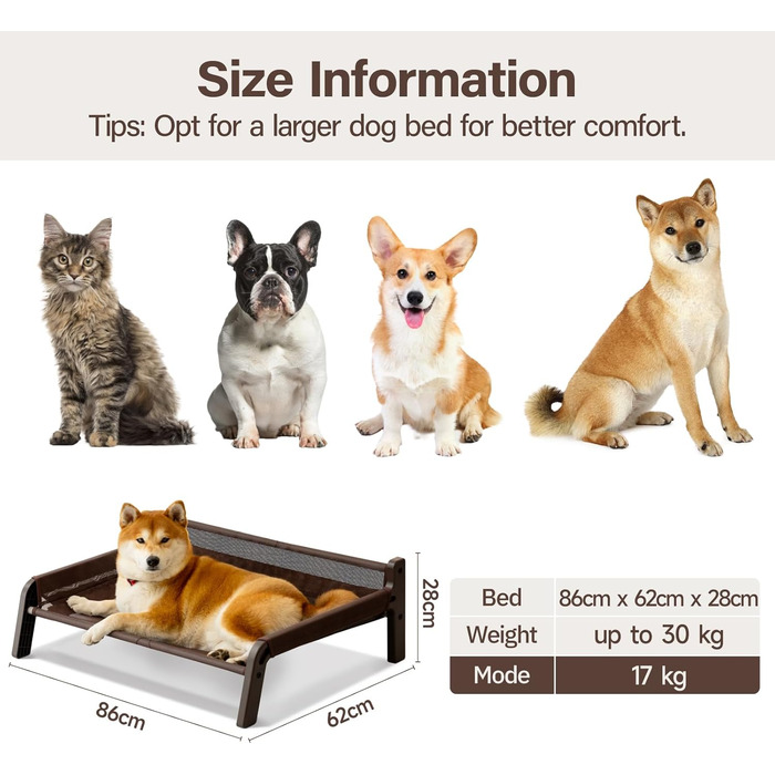 MEWOOFUN Dog Sofa Dog Bed Elevated No Dogs - Dog Beds for No and medium-sized dogs with Non-Slip Bottom, Breathable Woven Bed with Removable, Cat Sofa 61 x 53 x 28 cm, (XL, Brown Mesh)