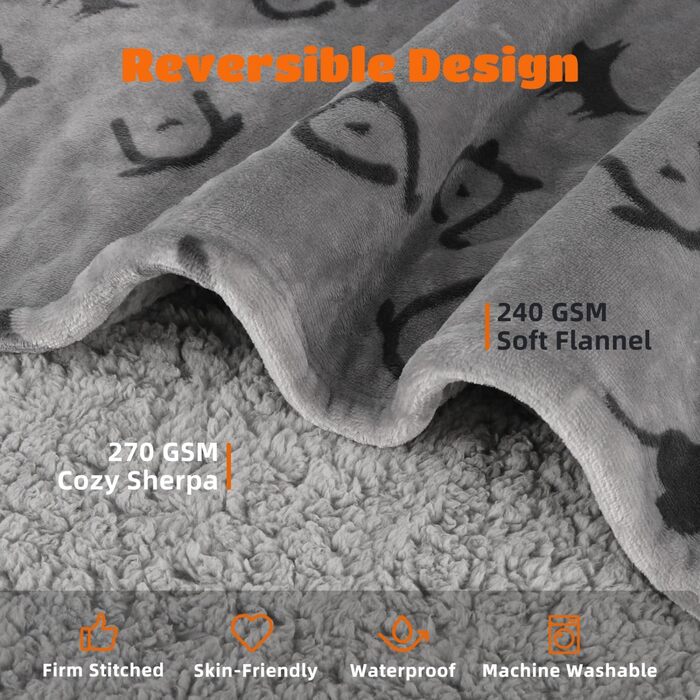 Водонепроникний плед для собак Nobleza XXL (203 x 152 см), м'який та пухнастий, для собак та котів, можна прати в машині, двосторонній чохол для дивану, сірий