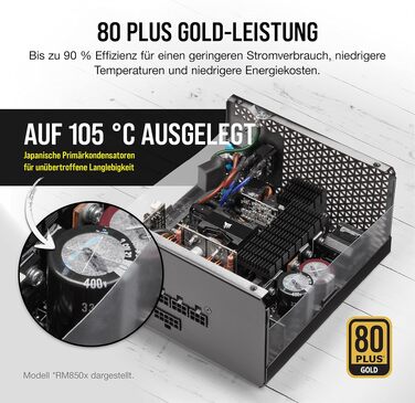 Блок живлення Corsair RM1000x 1000W 80 Plus Gold, повністю модульний, ATX, з японськими конденсаторами та 135-мм вентилятором, чорний