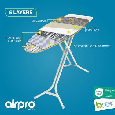 Бюгельний чохол Airpro від Widex для парової праски, розмір L, універсальний, 120x42 см - запобігає потраплянню води під прасувальну дошку, прасування на 50% швидше, Made in Europe
