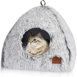 Cat Cave Cat Bed Cat House Cozy Cave 40x40cm Foldable Washable Comfortable Cat Sleeping Place for Cats Kittens Puppies with Removable Cat Head Pillow Beige (Gray-M)