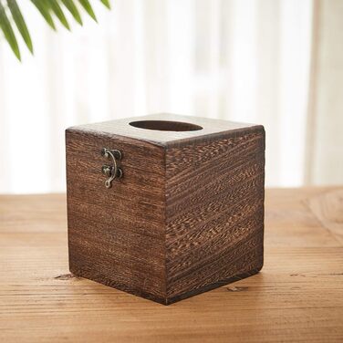 SINOBEST Wooden Tissue Box, Decorative, Square, Napkin Holder for Bathroom and Home Decor