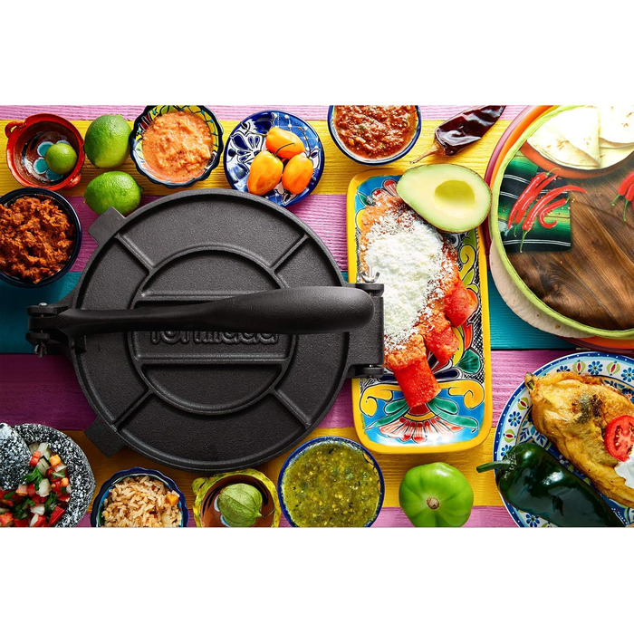 Пресс для тортилій та кесаділь, ротатор з чавуну з рецептами та E-Book з 50 рецептами (16 см)