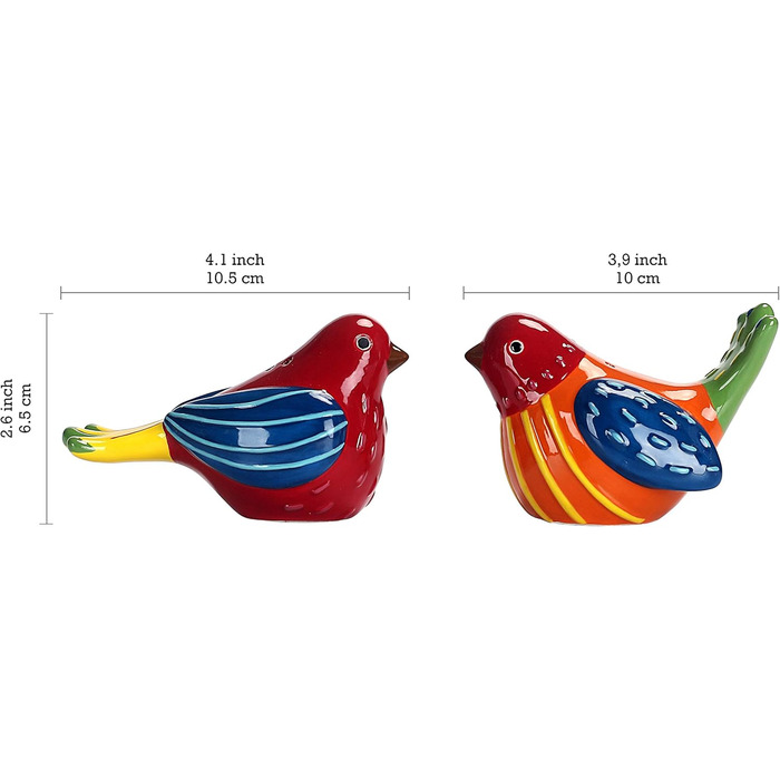 Bico Red Spring Bird Salt and Pepper Shakers, hand-painted, dishwasher-safe