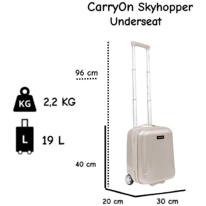 Чемодан ручної об'єм CarryOn Skyhopper з жорстким корпусом, 55x35x20 см - Легкий ручний багаж з TSA, подвійними колесами (Золотий, Mini)