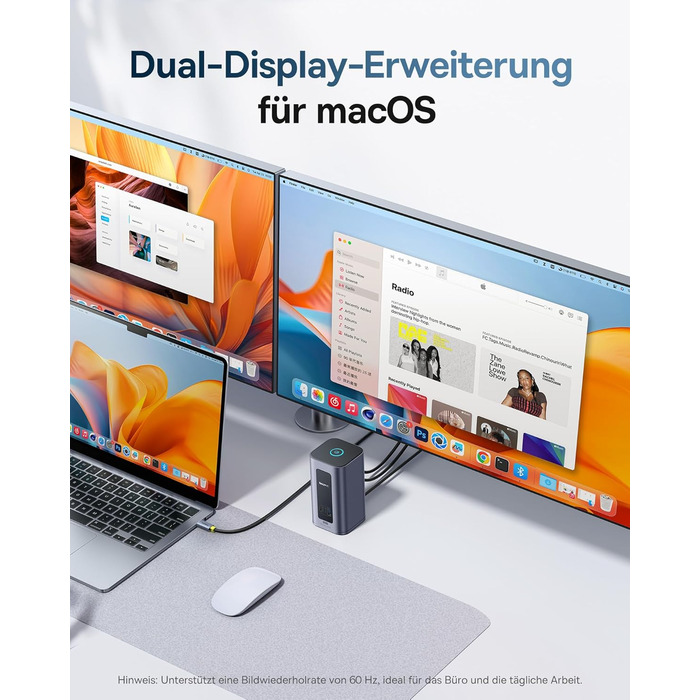 Базаус Док-станція USB-C 12-в-1, сумісна з Dell/HP/Lenovo/Asus/Acer/Mac, 2 монітори 4K HDMI, 10Gbps USB-C/A, 100W PD, Gigabit Ethernet