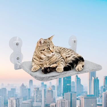 Кріплення для кота на вікно, гамак з 4 присосками, міцний каркас, дихаюча сітка (Сірий, 45 x 30 см)