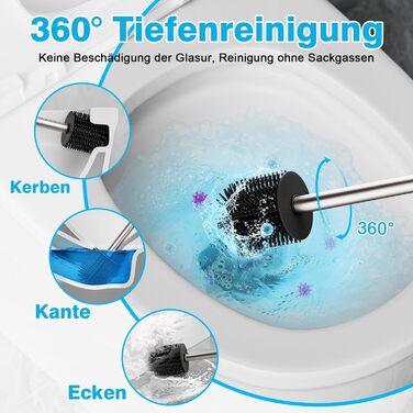 Набір для чищення унітазу FUNPALA з нержавіючої сталі та силікону, 2 насадки, ручка-тримач, сріблястий