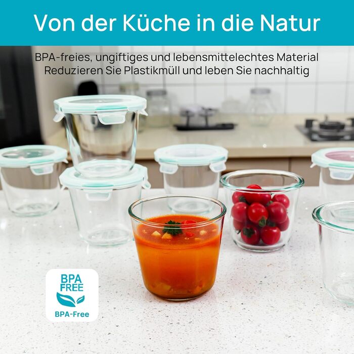 Набір контейнерів для їжі Vtopmart (15 шт.) з кришкою, скляні дозовані контейнери, для зберігання їжі, сумісні з мікрохвильовою піччю, морозильником та посудомийною машиною (6 шт. супових мисок)