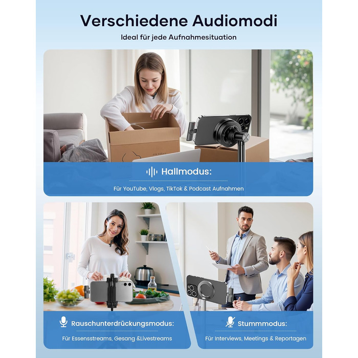 Беспроводной петличный микрофон 2 шт. для iPhone, iPad, Android, YouTube, TikTok, с шумоподавлением, Plug & Play, для видео, подкастов, черный