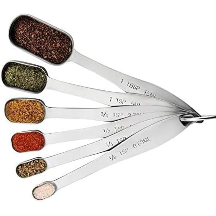 Shovel spoon set, 6-piece, stainless steel measuring spoons, slim measuring teaspoon set, measuring cups, for dry and liquid ingredients, spices, sugar, coffee, kitchen scale, kitchen.