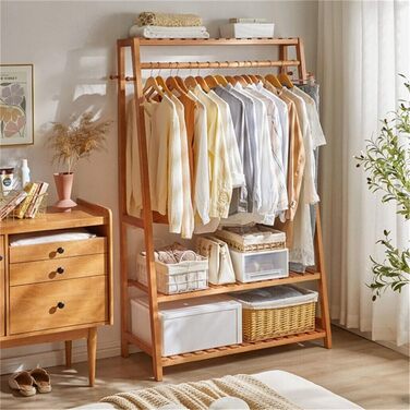 Bamboo Coat Rack, Clothes Rack with 3 Shelves and 10 Hooks, Clothes Rail, for Hallway, Living Room and Office, 80x43.5x165cm