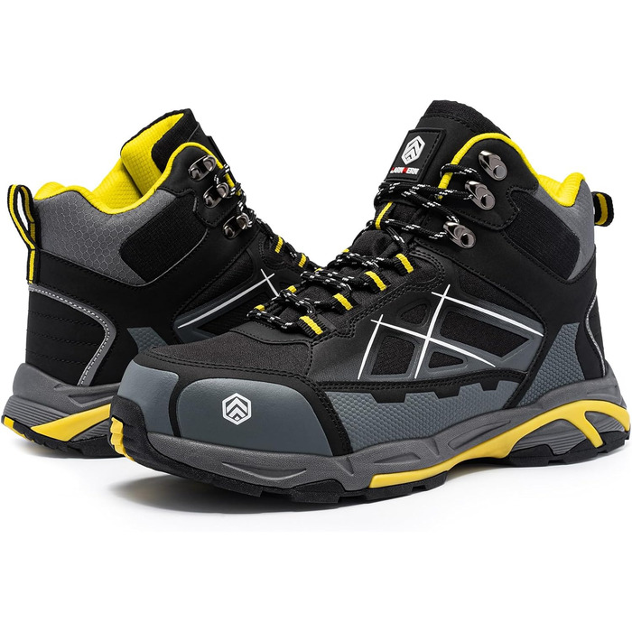 Черевики безпеки LARNMERN для чоловіків та жінок, SRC, антистатичні, з металевим носком, протиударні, легкі, комфортні, дихаючі, чорні/сірі, 42.5 EU