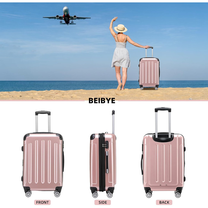 Чохол-валіза Beibye Hartschalen Koffer Trolley Rollkoffer Reisekoffer з полікарбонату (Рожеве золото, 76 см - 110 л)