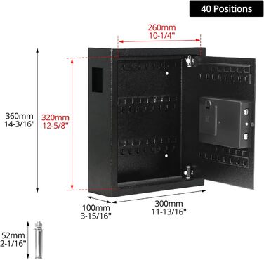 Шлюз для ключів QWORK® з електронним замком, 40 гачків, 36 x 30 x 10 см, сталева конструкція, висока безпека