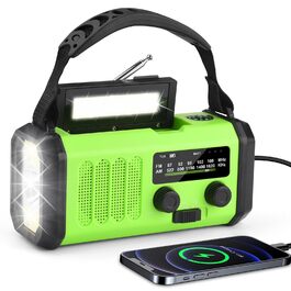 Радіо на сонячній енергії з ручним заводом Solar Radio AM/FM, Powerbank 20000 mAh, LED ліхтарик, SOS сигнал, USB-C зарядка для телефону, зелений