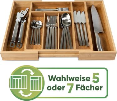 Loco Bird Cutlery Box for Drawers - 5 to 7 Compartments - Extendable Bamboo Cutlery Insert for Drawers - Drawer Organizer Kitchen - Drawer Insert Kitchen - Cutlery Organizer Drawer
