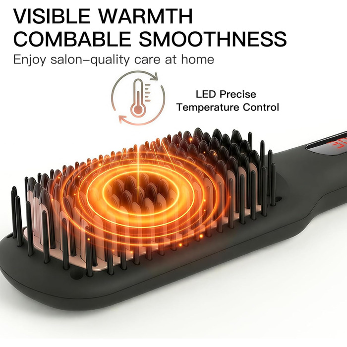 Плойка-щітка Megawise Pro Keramik з іонами - швидкий нагрів, захист від опіків, подвійна напруга, для домашнього використання (чорна)